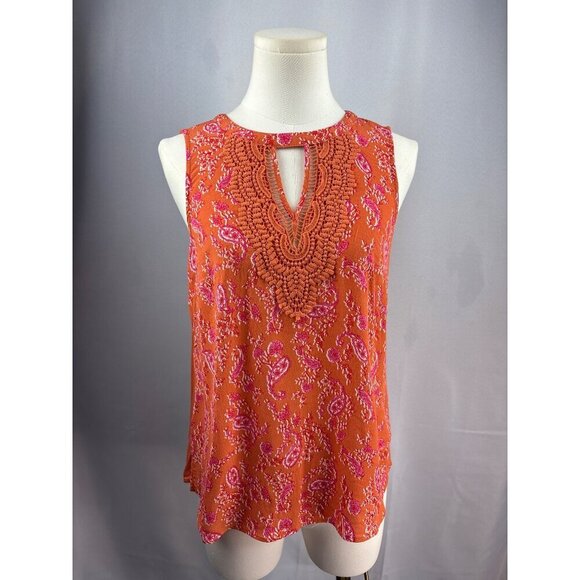 Daniel Rainn Petite Small Sleeveless Top With Lace Trim & Keyhole Neckline - Picture 2 of 6